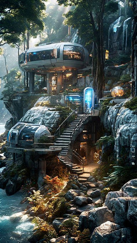 Scifi House Concept Art, Sci Fi House Exterior, Scifi Home, Sci Fi House, Sci Fi Home, Scifi Architecture, Scifi City, Underground House, The Most High God