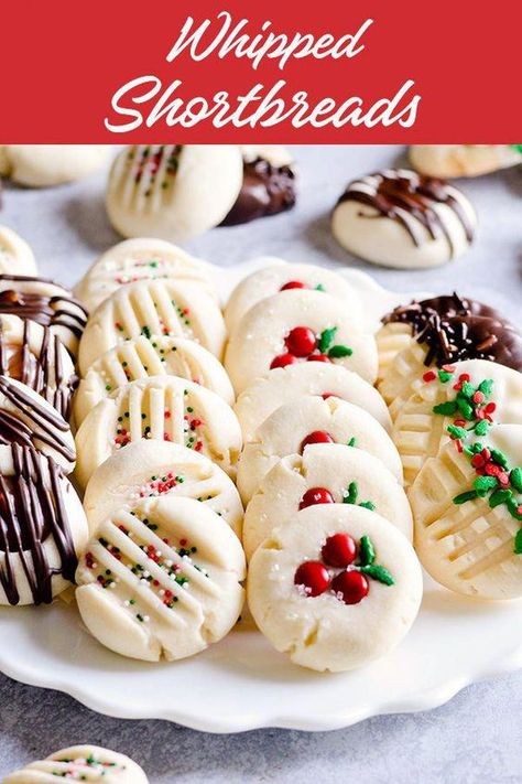 Decorate With Chocolate, Cookies Snickerdoodle, Cookie Healthy, Frosting Cookies, Buttery Cookie, Whipped Shortbread, Smores Dessert, Christmas Baking Cookies, Whipped Shortbread Cookies