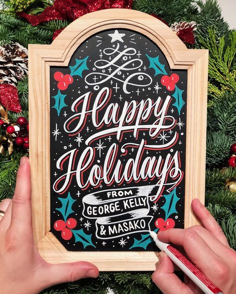 Starbucks Signs Chalk Christmas, Christmas Chalkboard Sayings, Happy Holidays Font, Happy Holidays Chalkboard Art, Bakery Chalkboard Signs, Starbucks Christmas Chalkboard, Sale Chalkboard Sign, Chalkboard Christmas Signs, Happy Holidays Chalkboard