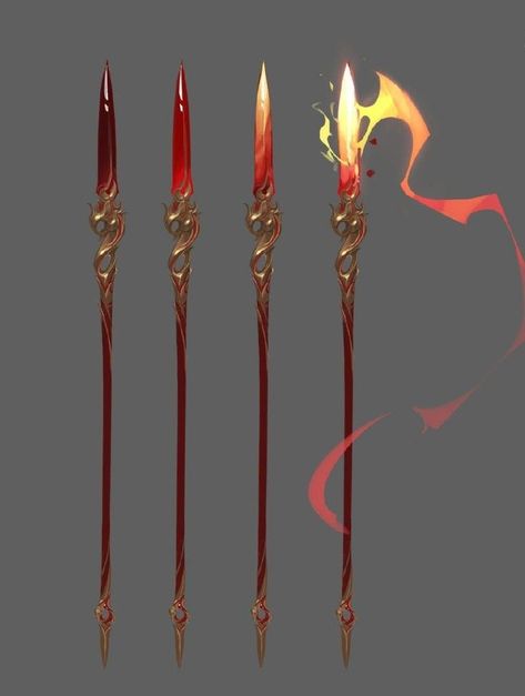 Fantasy Spears Design, Fantasy Spear Concept Design, Spear Character Design, Spear Concept Art, Spear Rpg, Spear Concept Design, Fire Spear, Fantasy Spear, Spears Design