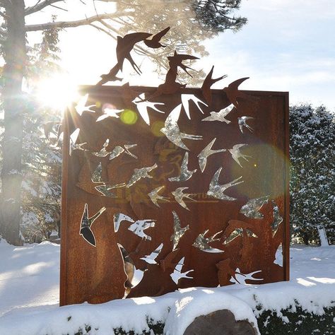 Metal Outdoor Rusty Corten Steel Screen Sculpture Stainless Steel Gate, Sculpture Fountain, Outdoor Metal Art, Steel Screen, Gate Designs, Steel Gate Design, Custom Metal Art, Garden Screening, Steel Gate