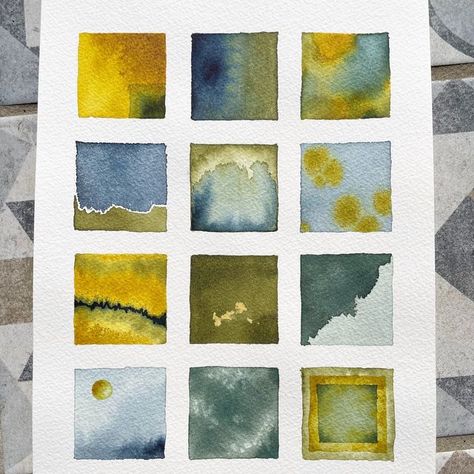 Sabrina Marz on Instagram: "Squares in blue, yellow and green #limitedcolorpalette #watercolour #watercolor #watercolorpainting #waterverf #aquarela #aquarel #aquarell #aquarelle #acuarela #水彩 #mixedmedia #pintura #art #arte #watercolorart #abstractpainting #abstract #abstrakt" Watercolor Squares, Cool Abstract Art, Watercolor Shapes, Colour Swatches, Grid Journals, Pen Drawings, Water Colours, Sketchbook Art Journal, Square Art