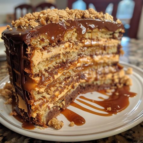 Caramel Crunch Cake Recipe Chocolate Caramel Crunch Cake, Mocha Toffee Crunch Cake, Decadent Caramel Crunch Cake, Praline Crunch Cake, Caramel Ribbon Crunch Recipe, Banana Pecan Caramel Layer Cake, Caramel Crunch Cake Recipe, Orange Crunch Cake, Caramel Crunch Cake