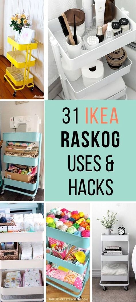 #organizer #homestorage #storagehacks #organization Ikea Cart Playroom, Ikea Raskog Cart Bathroom, Ikea Craft Cart, Ikea Trolly Ideas, Book Trolley Ikea, Ikea Rolling Cart Kitchen, Organizing Cart Ideas, 3 Tier Trolley Storage Ideas, Craft Trolley Organisation