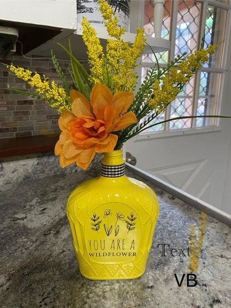 Titos Bottle Crafts, Crown Royal Bottle Crafts Diy Ideas, Crafts With Crown Royal Bags, Crown Royal Bag Crafts, Crown Bottle Crafts, Diy Crown Royal Bottle Projects, Repurpose Crown Royal Bottle, Crown Bottle Crafts Diy, Crown Royal Bags Ideas Diy