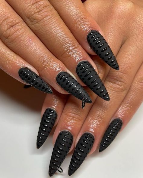 Black Lipstick Nails, Black Panther Nails Designs, Nails Gelx Ideas, Black Alligator Nails, Black Crocodile Nails, Black Croc Nails, Black Panther Nails, Panther Nails, Panthers Nails