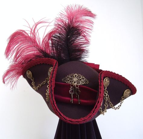 The Lionair Brown Red Steampunk Cockade Tricorn Hat Pirate Captain Hat, Red Steampunk, Pirate Garb, Tricorn Hat, Pirate Costumes, Steampunk Pirate, Pirate Outfit, Pirate Halloween, Steampunk Hat