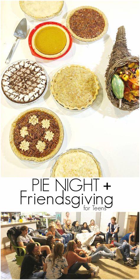 Friendsgiving for Teens Friendsgiving Youth Group, Friendsgiving For Teens, Teen Friendsgiving Party Ideas, Pie Night, Turkey Songs, Fall Party Ideas, Friendsgiving Food Ideas, Pie Game