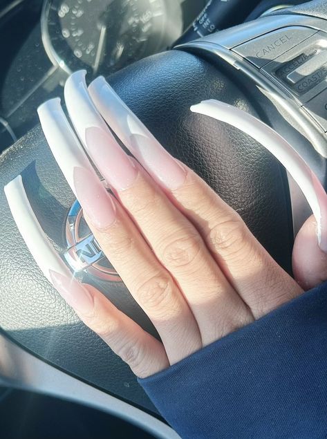 Natural Curved Acrylic Nails, Curvy Nails Long, Curved Nails French Tip, Long Curved Acrylic Nails Coffin, Square Curved Nails, Xl Long Nails, Curved Nails Acrylic, Long Curved Nails, Long French Tip Nails