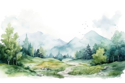 Landscape outdoors painting nature. AI generated Image by rawpixel. | premium image by rawpixel.com / Techi Outdoors Painting, Nature Desktop, Watercolor Scenery, Woodland Watercolor, Valley Landscape, Watercolour Landscape, Landscaping Images, Watercolor Backgrounds, Watercolor Calligraphy