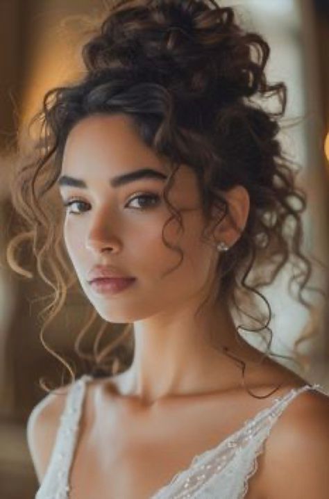 Hairstyle For Sequin Dress, Curly Loose Bun, Bohemian Curly Hairstyles, Loose Curl Updo, Naturally Curly Wedding Hair, Elegant Updo Hairstyles, Voluminous Layers, Hairstyles Juda, Updos Hairstyles