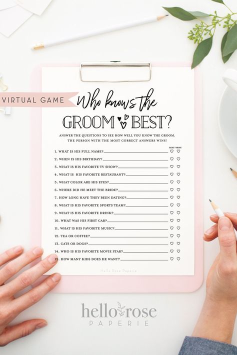 Who Knows The Groom Best, Couples Shower Game, Wedding Assistant, Couple Shower Games, Bridal Games, Bridal Shower Inspiration, Printable Bridal Shower Games, Budget Friendly Wedding, Minimalist Black And White