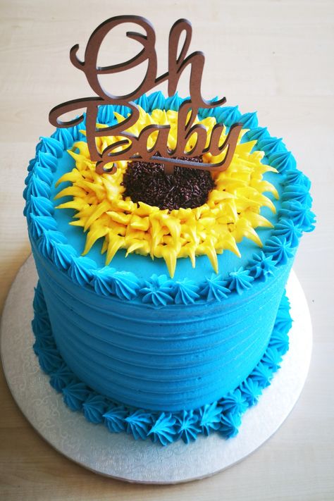 #sunflowercake #buttercreamsunflower #pinterestaesthetic #sunflowers #oliviaanibal #nozzle352 #ohbaby #babyshowercakeidea Buttercream Sunflower, Sunflower Cake, Oh Baby, Baby Shower Cakes, Butter Cream, Sunflower, Cake, Blue