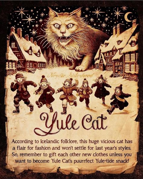 Christmas Folklore, Pagan Celebrations, Yule Cat, Pagan Yule, Happy Winter Solstice, Pagan Festivals, Creepy Christmas, Dark Christmas, Winter Print