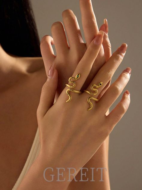 1pc Fashionable 18K Solid Gold Stainless Steel Diamond Snake Ring For Women's Daily WearI discovered amazing products on SHEIN.com, come check them out! Single Ring, Snake Design, Snake Ring, Elegant Dresses Long, Kids Sleepwear, Amazing Products, Adjustable Rings, Maternity Bag, Colorful Leggings