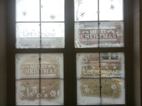 Used fake snow and sprayed it on the windows to make it look like it snowed. The EC class loved it! Fake Snow Window Ideas, Decorate Windows For Christmas, Snow Window, Diy Christmas Window, Snow Spray, Windows Ideas, Window Views, Fake Window, Barber Shop Decor