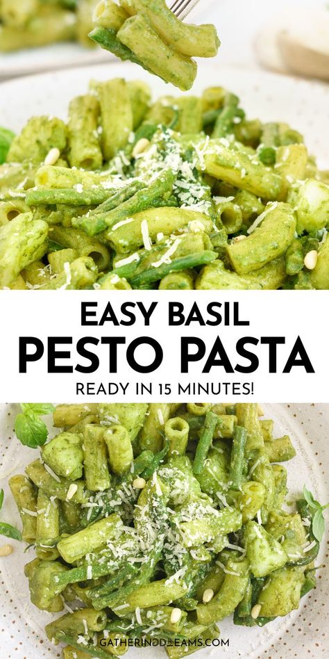 This basil pesto pasta recipe showcases yummy pasta cooked al dente, tender potatoes, and crispy green beans tossed in homemade pesto sauce. But not just any pesto – pesto alla Genovese! It’s as authentic Italian as it gets! Pesto Recipes Dinner, Quick Meal Prep Ideas, Green Pasta Sauce, Family Lunch Ideas, Pasta With Green Beans, Gnocchi Pesto, Healthy Lunch Ideas For Work, Crispy Green Beans, Basil Pesto Pasta