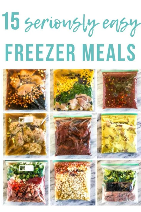 It's always such a relief to grab an already made dinner out of the freezer on those busy days!! So here are 15 of my SERIOUSLY easy freezer meals to help your weeks run smoother. #easy #healthy #freezermeals | happymoneysaver.com Meals You Can Freeze, Freezer Dinners, Happy Money, Slow Cooker Freezer Meals, Crockpot Freezer Meals, Freezable Meals, Freezer Meal Planning, Freezer Friendly Meals, Make Ahead Freezer Meals