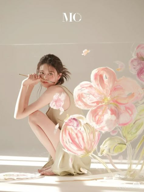 Editorial Birthday Photoshoot, Korean Portrait Photography, Interesting Photoshoot Ideas, Flower Photoshoot Editorial, Korean Photoshoot, Debut Photoshoot, Photoshoot Editorial, Debut Ideas, Arranging Flowers