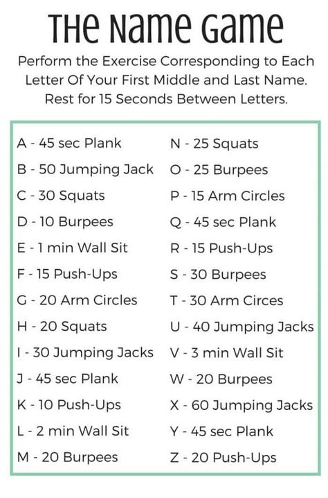 Play the name game! Kid Workout Routine, Your Name Workout, Spell Your Name Workout, Wods Crossfit, Fitness Games, Workout Wednesday, Cheer Workouts, Spell Your Name, Kids Fitness