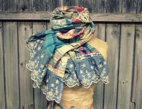 Scrappy Scarf, Clothing Refashion, Diy Shawl, Remake Clothes, Bohemian Scarf, Chic Scarf, Bohemian Scarves, Shabby Chic Clothes, Patchwork Clothes