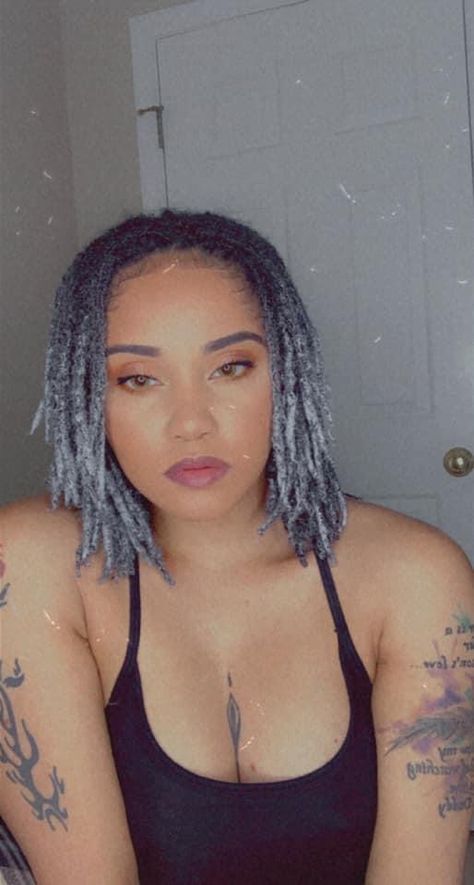 Grey And Black Locs Black Women, Silver Locs Black Women, Grey Dreadlocks Black Women, Gray Locs Black Women, Grey Locs Black Women, Loc Bobs, Grey Hair Locs, Silver Locs, Feminine Locs