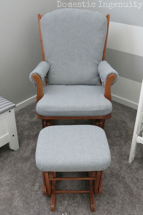 DIY Glider Chair Cover | Diy Glider Chair, Glider Rocker Makeover, Glider Makeover, Chair Cover Diy, Rocking Chair Covers, Glider Rocker Cushions, Nursery Glider Chair, Rocking Chair Makeover, Glider Cushions