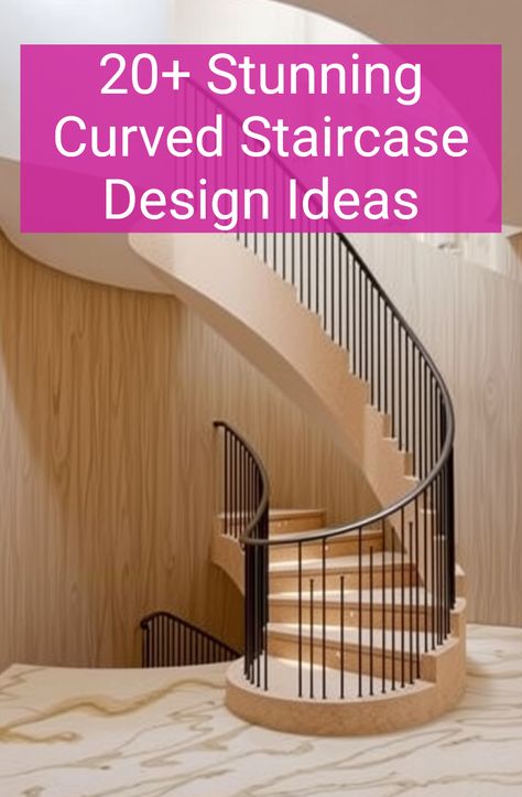 20+ Stunning Curved Staircase Design Ideas Curved Staircase Design, Staircase Design Ideas, Staircase Designs, Spiral Staircases, Floating Stairs, Cozy Homes, Iron Accents, Metal Railings, Glass Balustrade