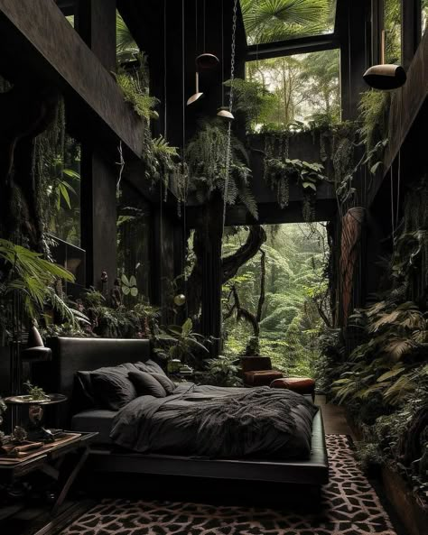 Dream House In The Woods, Jungle Bedroom, Forest Bedroom, Natural Bedroom, Jungle House, Zen Bedroom, Dark Home Decor, Inspire Me Home Decor, Dark Home