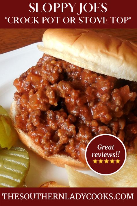 SLOPPY JOES - Crock Pot or Stove Top Crock Pot Sloppy Joes, Homemade Sloppy Joe Recipe, Southern Lady Cooks, Homemade Sloppy Joes, Sloppy Joes Recipe, Southern Lady, Sloppy Joe, Crock Pot Slow Cooker, Crockpot Recipes Slow Cooker