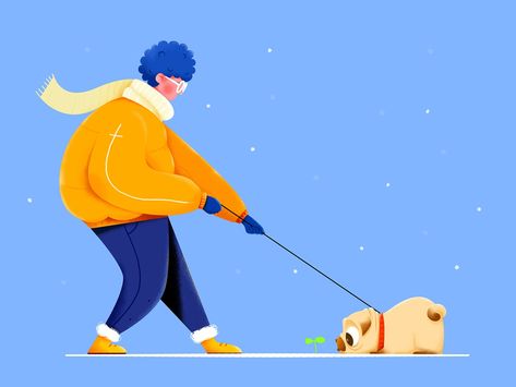 Motor Scooter by Uran on Dribbble Empty State, Walking The Dog, Dog Walk, Coat White, Ipad Art, Dog Illustration, Winter Dog, Snow Winter, Post Ideas