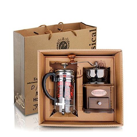 DeFancy Vintage Style Manual Coffee Grinder Hand Grinder & French Press Coffee/tea Maker Set in Gift Package #affiliate_link Coffee Gifts Box, Coffee Gift Sets, Coffee Box, Coffee Bean Grinder, Manual Coffee Grinder, Coffee Equipment, Tea Maker, Coffee Gifts, Coffee Bean