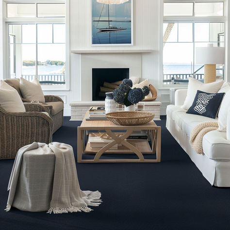 The 10 Best Carpet Colors Blue Wall To Wall Carpet, Blue Carpet Living Room Ideas, Carpet Living Room Ideas, Blue Carpet Living Room, Bold Carpet, Dark Brown Carpet, Navy Carpet, Yellow Carpet, Turquoise Decor