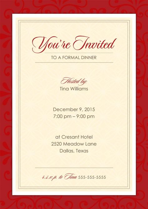 Dinner Invitation Wording, Formal Invitations, Birthday Dinner Invitation, Formal Dinner Party, Dinner Invitation Template, Invitation Card Birthday, Dinner Party Invitations, Birthday Dinner Party, Business Invitation