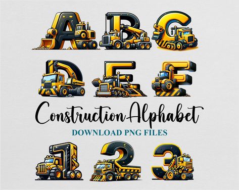 Construction Alphabet, Truck Lettering, Framing Construction, Alphabet A, Letters Alphabet, Alphabet And Numbers, Nursery Design, Sublimation Png, Png Design