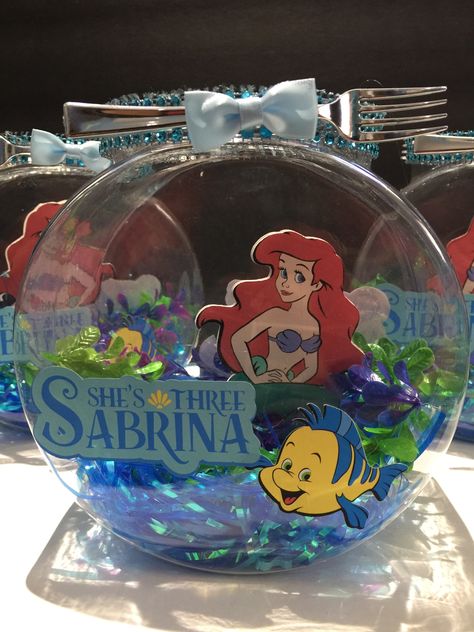 Ariel Centerpieces Ideas, Ariel Centerpieces, Mermaid Centerpieces, Cricut Sticker Paper, Little Mermaid Centerpieces, Kids Party Centerpieces, Ariel Birthday Party, 99 Cent Store, Girls 3rd Birthday