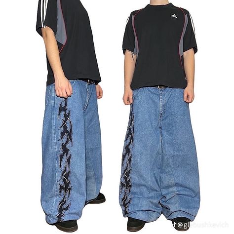 Black Jnco Jeans Outfit, Jnco Pants, Baggy Outfit Ideas, Jnco Jeans, Concept Clothing, Baggy Clothes, Street Fashion Men Streetwear, Pants Outfits, Jeans Diy