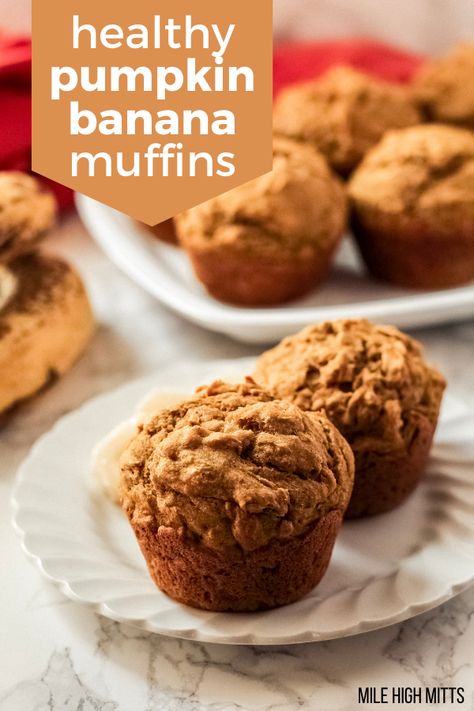 Low Sugar Pumpkin Muffins, Sugar Free Pumpkin Muffins, Dairy Free Pumpkin Muffins, Pumpkin Banana Muffins, Gluten Free Banana Muffins, Gluten Free Pumpkin Muffins, Pumpkin Puree Recipes, Healthy Banana Muffins, Dairy Free Pumpkin