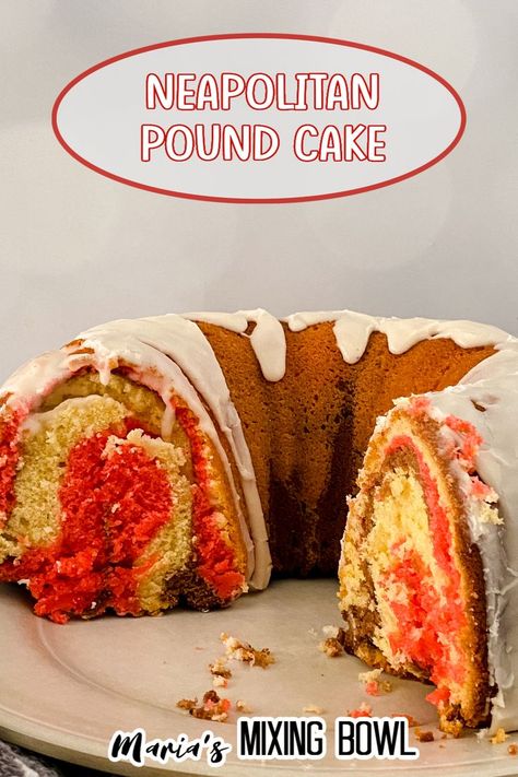 This Neapolitan Pound Cake will have everyone coming back for more. This moist, tender cake combines vanilla, chocolate, and strawberry cake into one delicious bundt cake that’s absolutely amazing. Chocolate And Strawberry Cake, Easy Recipes For College Students, Angel Food Cake Pan, Chocolate And Strawberry, Batter Mix, Easy Recipes For Beginners, Strawberry Jello, Sheet Cake Pan, Cake Shapes