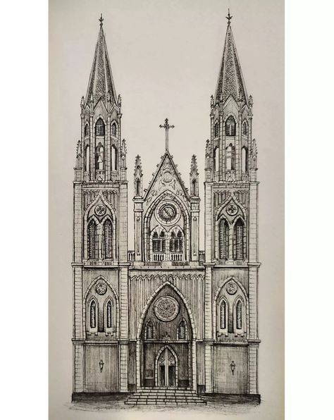 Gothic Cathedral Drawing, Cathedral Architecture Drawing, Church Drawing Sketch, Roman Architecture Drawing, Gothic Church Drawing, Chapel Drawing, Cathedral Sketch, Church Sketch, Cathedral Drawing