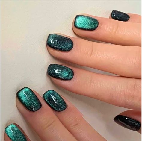 Over Lay Nails, Cat Eye Acrylic Nails, Eye Acrylic Nails, Cat Eye Nails Design, Eye Nails Design, Nails Design Square, Nails Dark Green, Brown Nail Ideas, Square Press On Nails