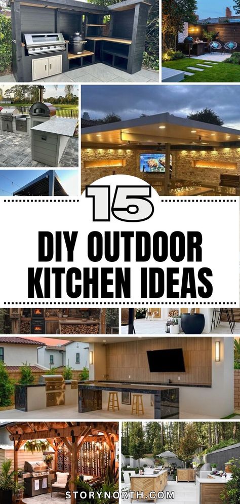 Save this pin for creative DIY outdoor kitchen ideas that will elevate your outdoor living space! Explore ways to enhance your backyard with these inspiring projects. #OutdoorKitchen #DIYIdeas #HomeDecor #OutdoorLiving Amazing Outdoor Kitchen, Outdoor Kitchen Storage Ideas, Small Outdoor Kitchen Ideas Simple, Outside Grill Area, Outdoor Kitchen Diy On A Budget, Grill Area Ideas, Diy Outdoor Kitchens, Outdoor Kitchen Diy, Outdoor Decor Diy