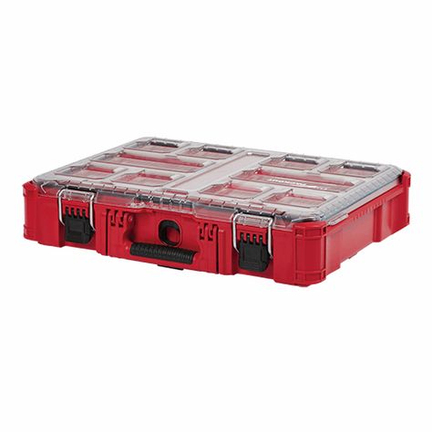 PACKOUT Modular Heavy Duty Jobsite Organizer | Milwaukee Tool Mobile Tool Box, Milwaukee Tool Box, Small Tool Box, Parts Organizer, Small Parts Organizer, Portable Tool Box, Milwaukee Packout, Compartment Organizer, Tool Box Organization