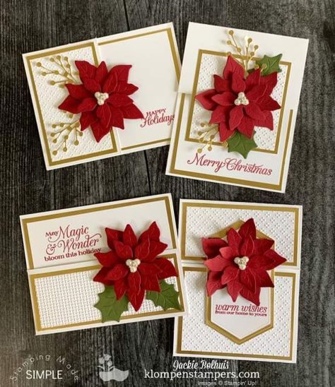 Card Making For Christmas, Handmade Cards For Christmas, Pointsetia Christmas Cards, Su Christmas Cards Ideas, Stamping Christmas Card Ideas, Christmas Cardmaking Ideas, Poinsettia Cards Ideas, Beautiful Christmas Cards Handmade Easy, Beautiful Handmade Christmas Cards