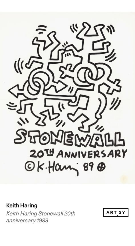 Keith Haring Stonewall 20th anniversary 1989 by Keith Haring on Artsy https://www.artsy.net/artwork/keith-haring-keith-haring-stonewall-20th-anniversary-1989?utm_content=artwork-share Keith Harrington Tattoo, Keith Harrington Art, Keith Haring Music, Queer Poetry, Keith Haring Tattoo, Keith Haring Artwork, Keith Haring Heart, Keith Haring Art, Haring Art