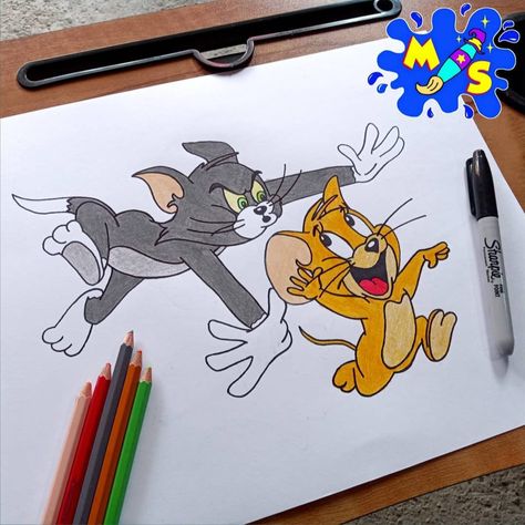 Tom And Jerry Outline Drawing, Tom And Jerry Drawing, Tom And Jerry Pictures, رسم كاريكاتير, Canvas Cartoon, Pencil Drawing Images, Sketches Of Love, Disney Paintings, Easy Love Drawings