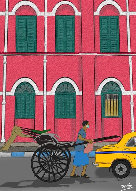 Kolkata Theme Art, Kolkata Canvas Painting, Kolkata Theme Painting, Kolkata Aesthetic Art, Indian Street Illustration, Kolkata Illustration Art, Kolkata Doodle Art, Kolkata Drawing, Kolkata Sketch