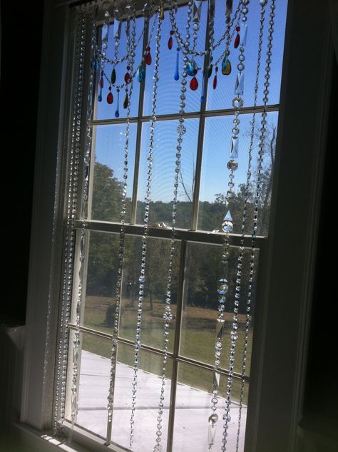 Prisms In Windows, Hanging Prisms In Window, Witchy Bathroom, Decorating Windows, Hanging Crystals, Bathroom Windows, Recycled Items, Prisms, Home Decor Inspiration