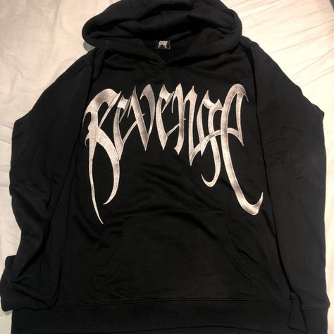 Revenge embroidered hoodie Revenge Clothing, Revenge Hoodie, Gothic Hoodies, Underground Clothing, School Clothes, Trust The Process, Fashion Board, Embroidered Hoodie, Graphic Poster