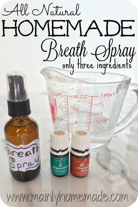 All natural homemade breath spray with essential oils. #Breath #spray #essential #oils #homemade Diy Breath Spray, Essential Oils Uses Chart, Homemade Balm, Essential Oils For Breathing, Homemade Mouthwash, Breath Spray, Breath Mints, Yl Oils, Bug Spray